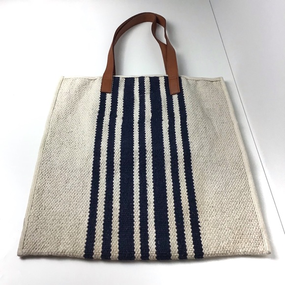Universal Thread Handbags - Universal Thread Navy Blue Stripe and Cream Tote